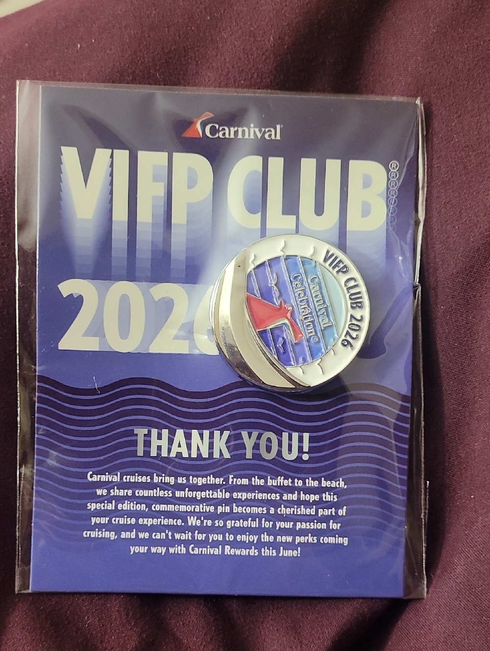 VIFP Club 2026 Carnival Celebration Commemorative Pin - Blue, Red, White